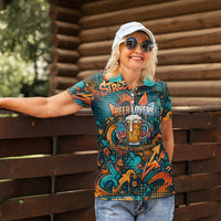 Beer Lovers Cheers To Good Times Women Polo Shirt Urban Graffiti Pattern With Frothy Clinking Mugs Art