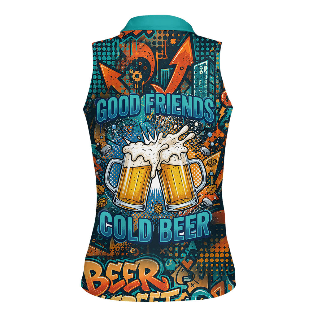 Beer Lovers Cheers To Good Times Women Sleeveless Polo Shirt Urban Graffiti Pattern With Frothy Clinking Mugs Art