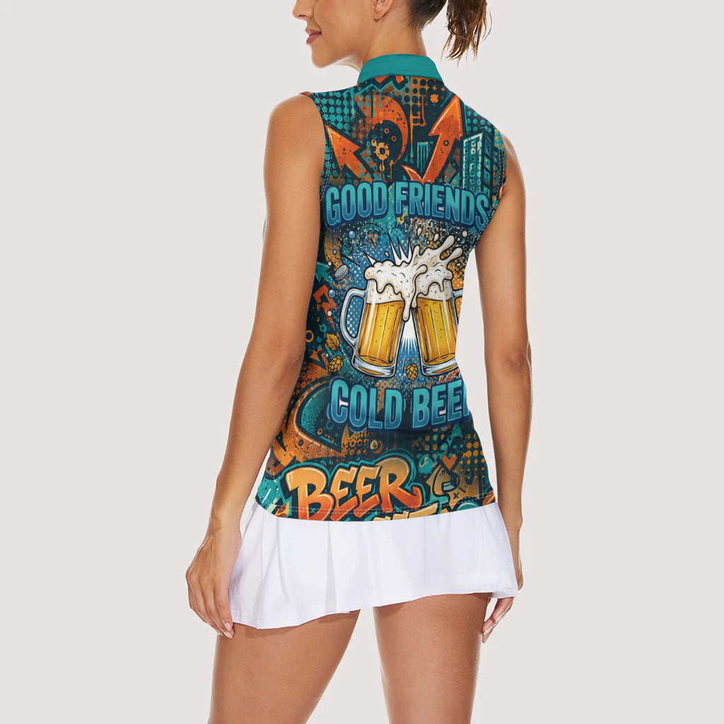 Beer Lovers Cheers To Good Times Women Sleeveless Polo Shirt Urban Graffiti Pattern With Frothy Clinking Mugs Art