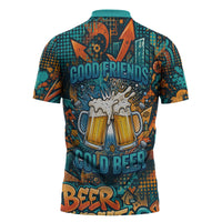 Beer Lovers Cheers To Good Times Zipper Polo Shirt Urban Graffiti Pattern With Frothy Clinking Mugs Art