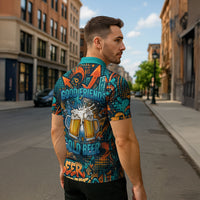 Beer Lovers Cheers To Good Times Zipper Polo Shirt Urban Graffiti Pattern With Frothy Clinking Mugs Art