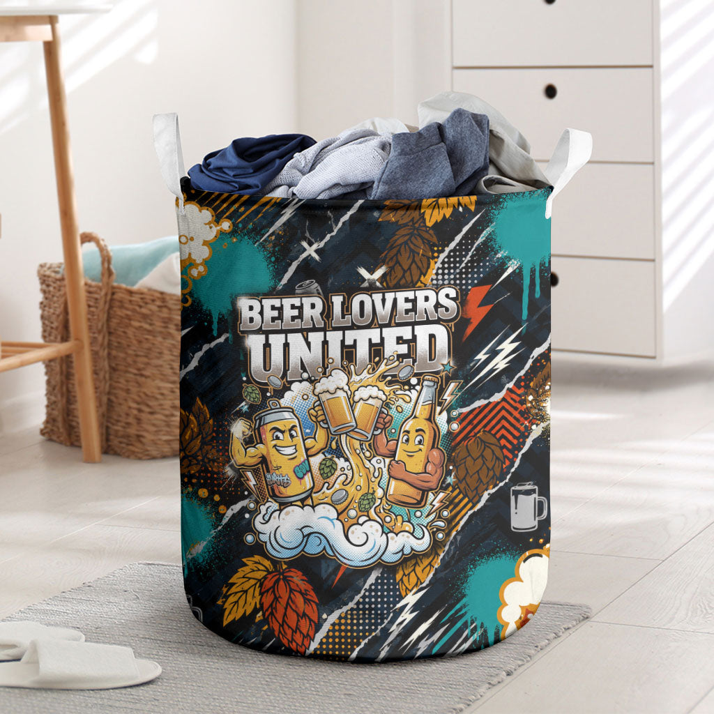 Beer Lovers United Brew Mode On Laundry Basket Retro Comic Beer Characters Clinking Glasses