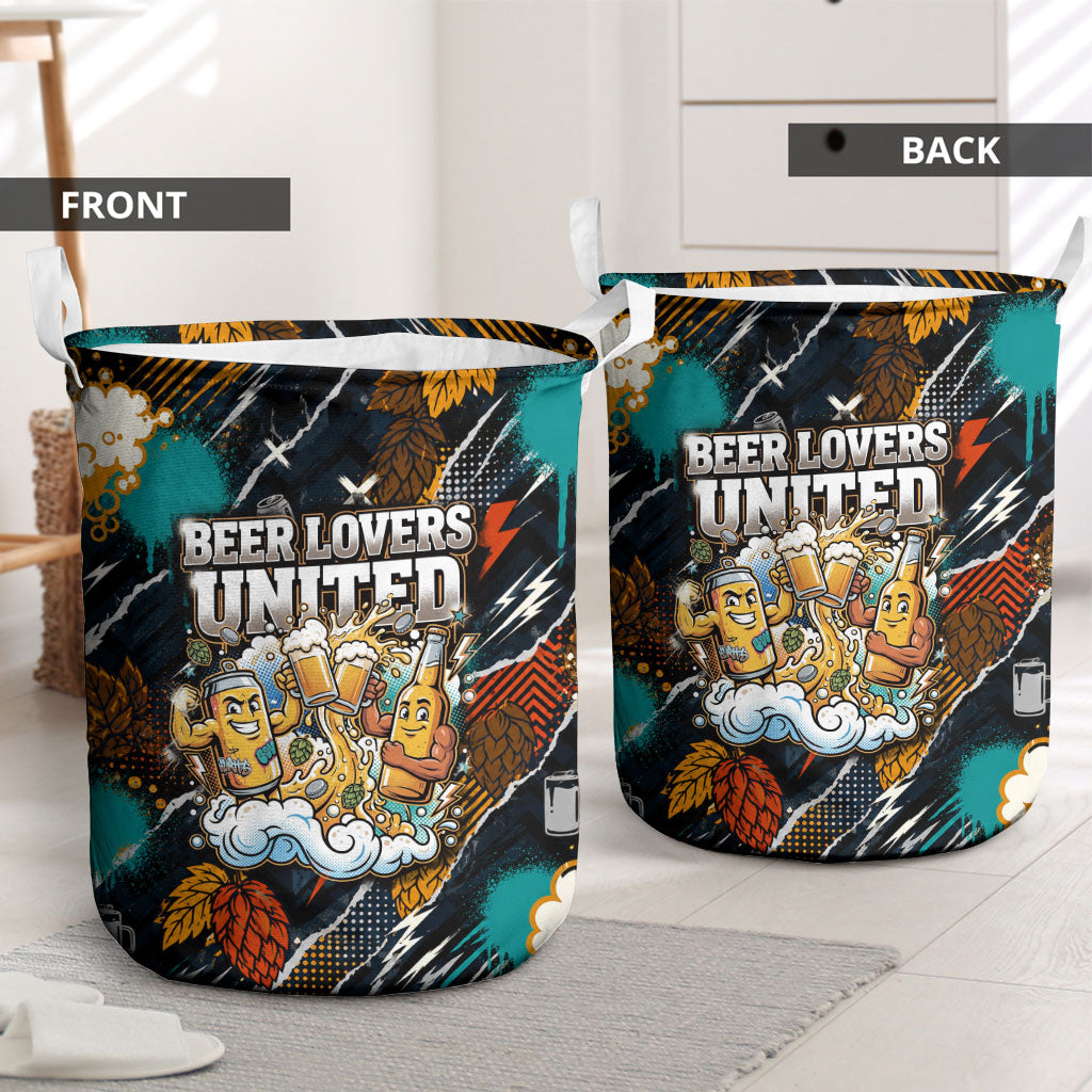 Beer Lovers United Brew Mode On Laundry Basket Retro Comic Beer Characters Clinking Glasses