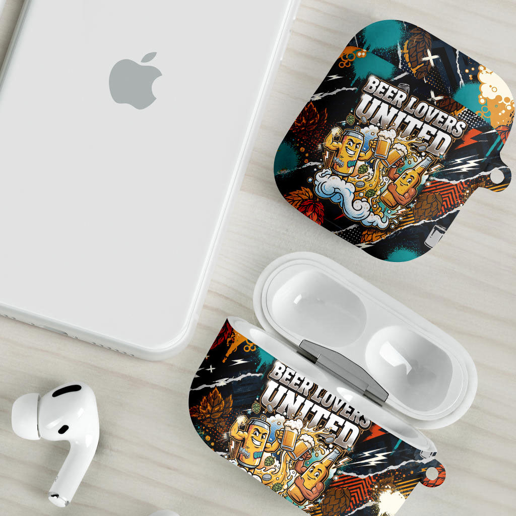 Beer Lovers United Brew Mode On AirPods Case Retro Comic Beer Characters Clinking Glasses
