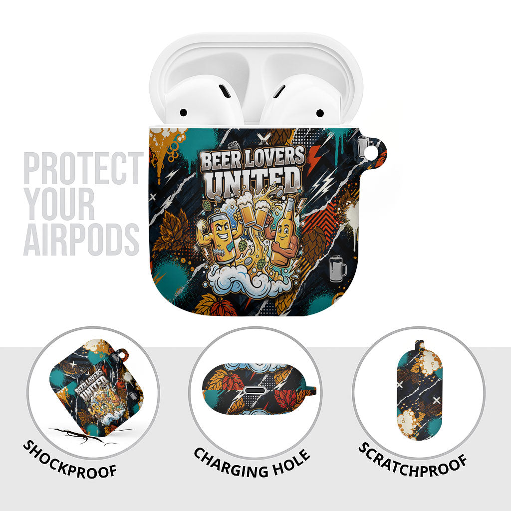 Beer Lovers United Brew Mode On AirPods Case Retro Comic Beer Characters Clinking Glasses