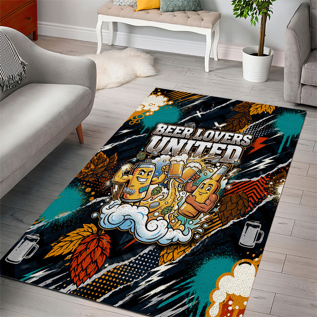 Beer Lovers United Brew Mode On Area Rug Retro Comic Beer Characters Clinking Glasses
