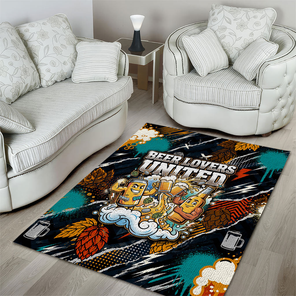 Beer Lovers United Brew Mode On Area Rug Retro Comic Beer Characters Clinking Glasses