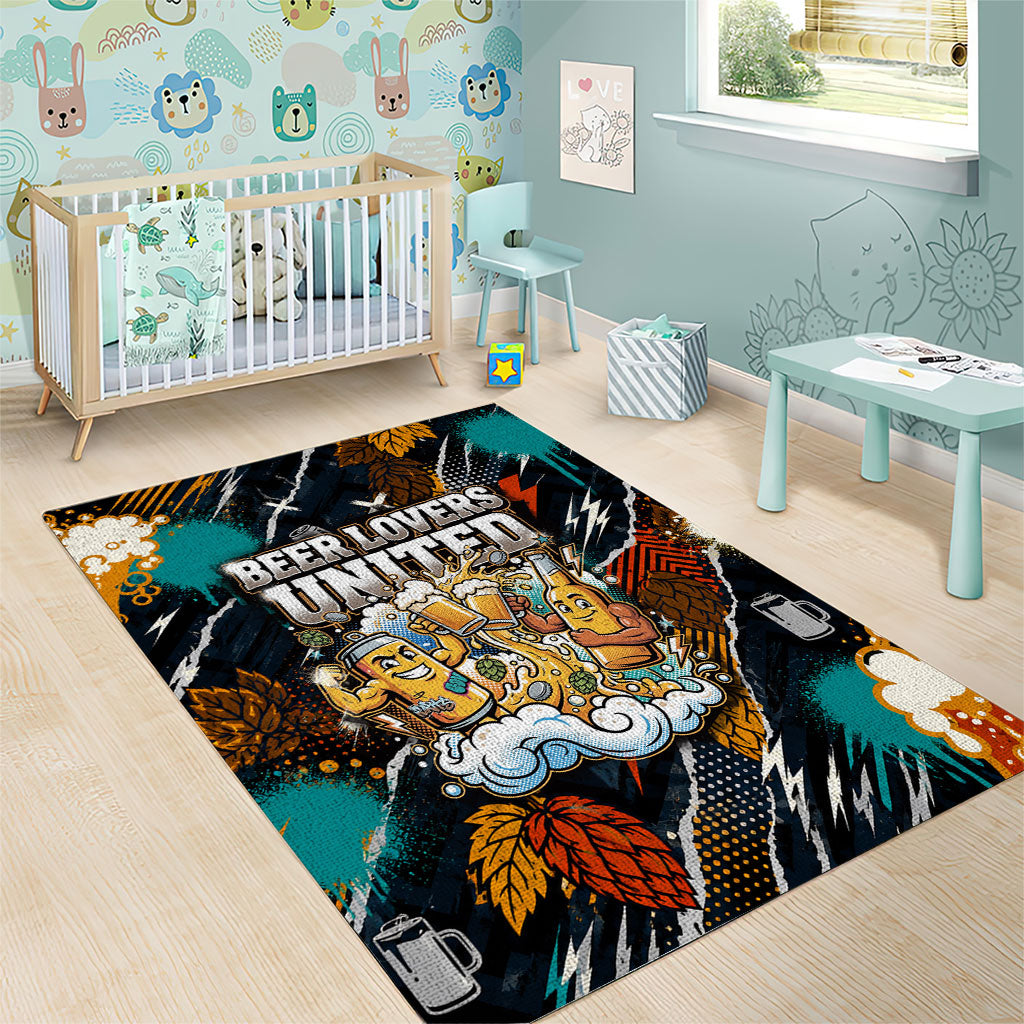 Beer Lovers United Brew Mode On Area Rug Retro Comic Beer Characters Clinking Glasses