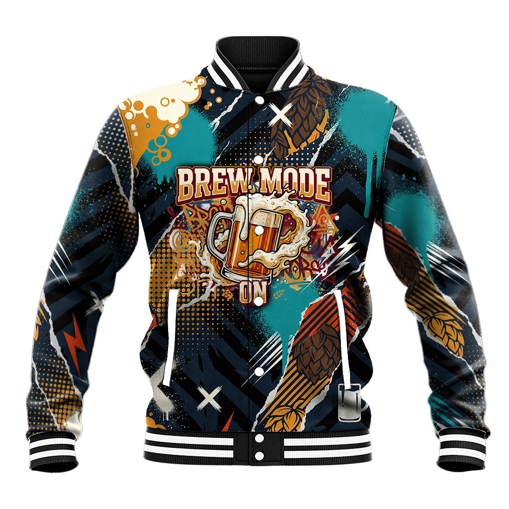 Beer Lovers United Brew Mode On Baseball Jacket Retro Comic Beer Characters Clinking Glasses