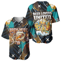 Beer Lovers United Brew Mode On Baseball Jersey Retro Comic Beer Characters Clinking Glasses