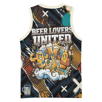 Beer Lovers United Brew Mode On Basketball Jersey Retro Comic Beer Characters Clinking Glasses