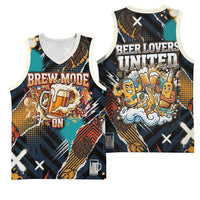 Beer Lovers United Brew Mode On Basketball Jersey Retro Comic Beer Characters Clinking Glasses