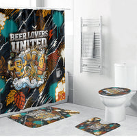 Beer Lovers United Brew Mode On Bathroom Set Retro Comic Beer Characters Clinking Glasses