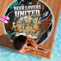 Beer Lovers United Brew Mode On Beach Blanket Retro Comic Beer Characters Clinking Glasses