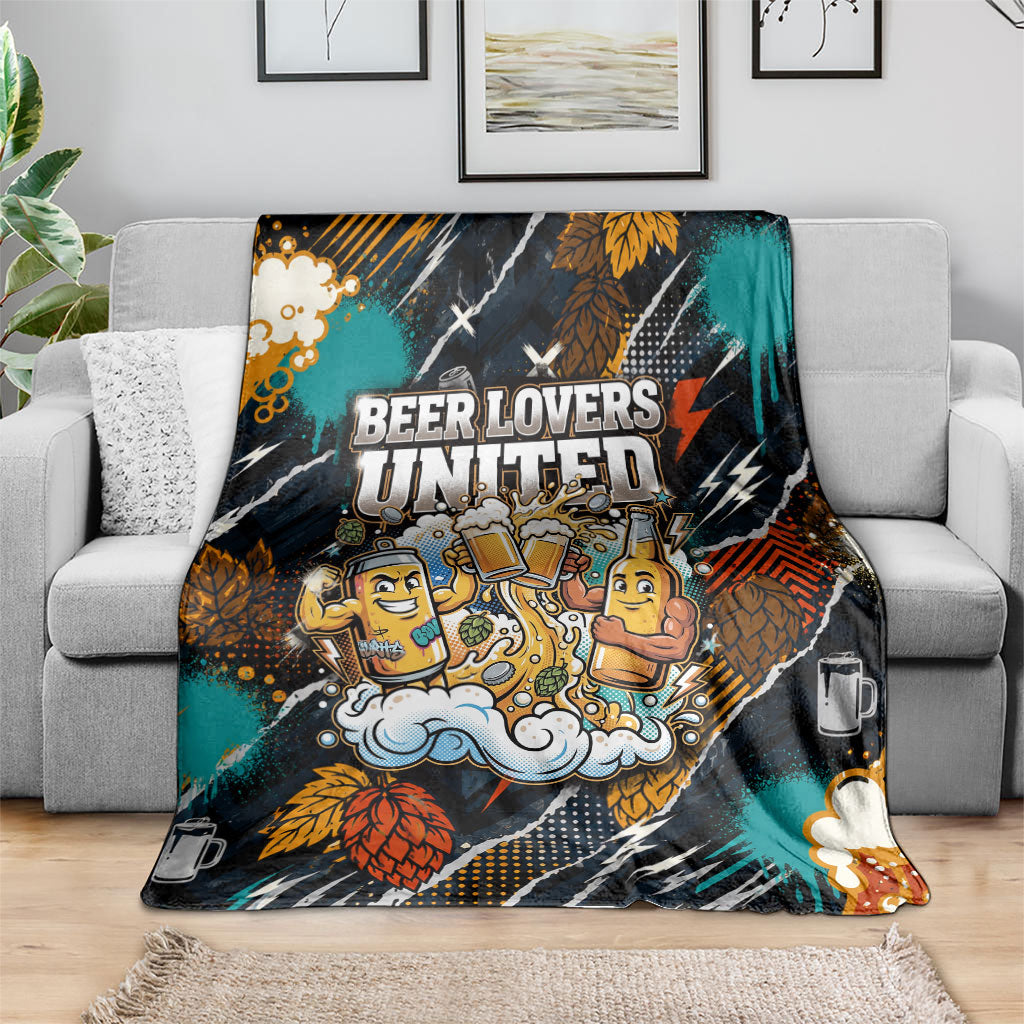 Beer Lovers United Brew Mode On Blanket Retro Comic Beer Characters Clinking Glasses
