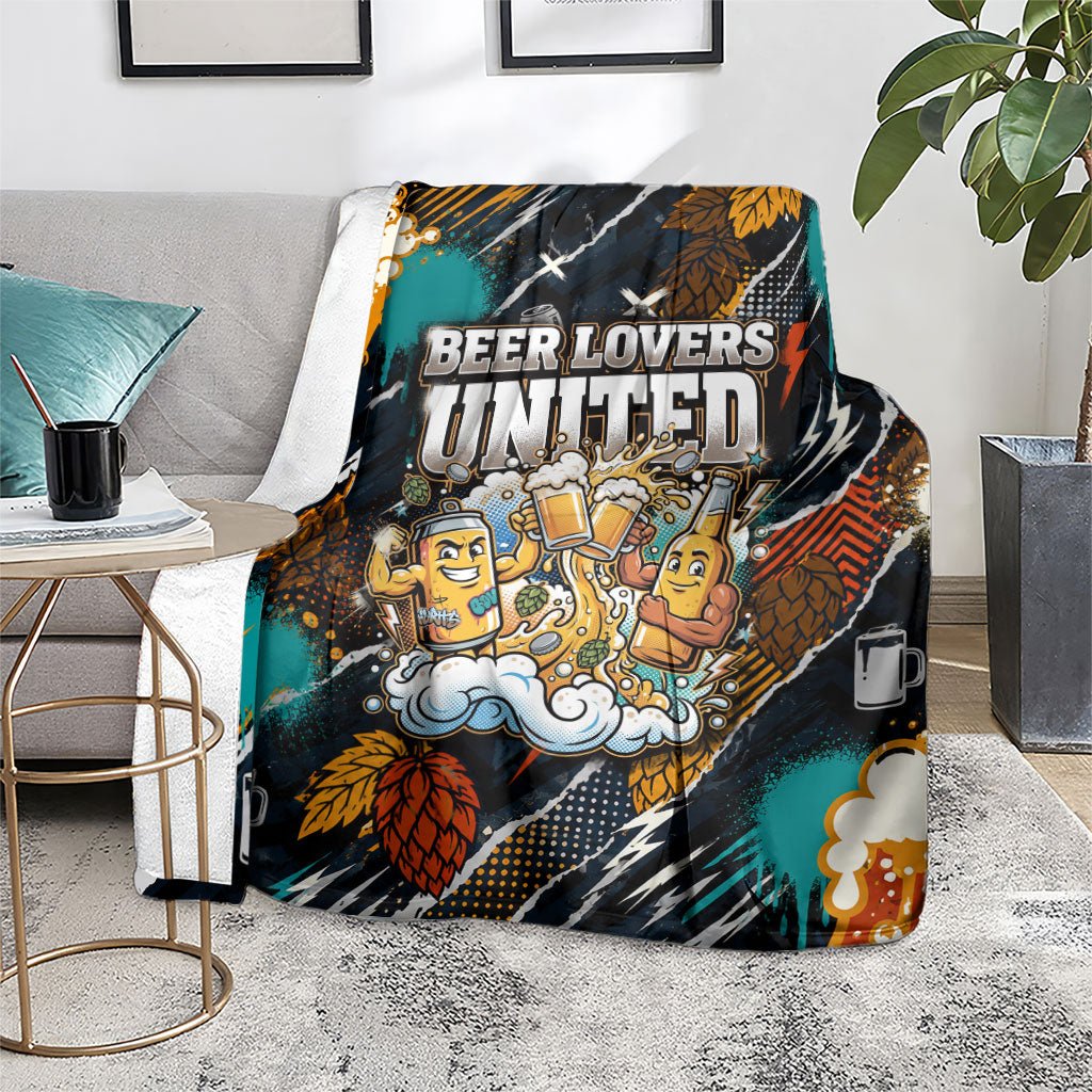 Beer Lovers United Brew Mode On Blanket Retro Comic Beer Characters Clinking Glasses