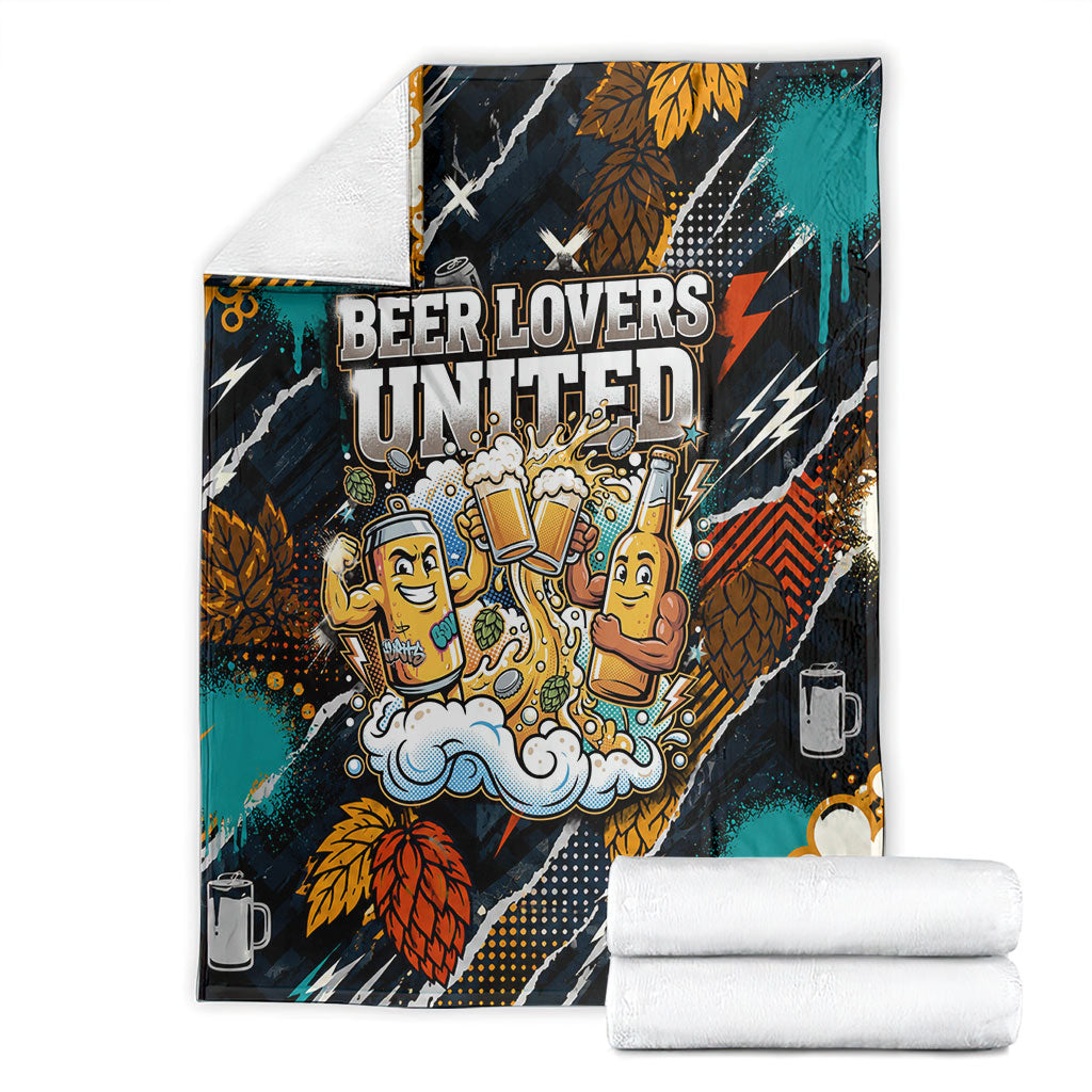 Beer Lovers United Brew Mode On Blanket Retro Comic Beer Characters Clinking Glasses
