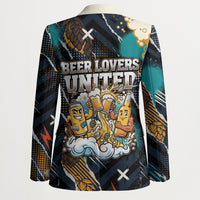 Beer Lovers United Brew Mode On Blazer Retro Comic Beer Characters Clinking Glasses