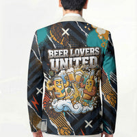 Beer Lovers United Brew Mode On Blazer Retro Comic Beer Characters Clinking Glasses