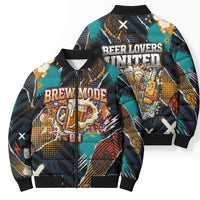 Beer Lovers United Brew Mode On Bomber Puffer Jacket Retro Comic Beer Characters Clinking Glasses