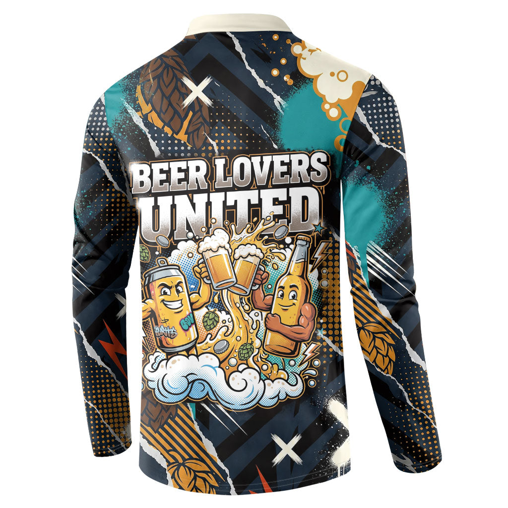 Beer Lovers United Brew Mode On Button Sweatshirt Retro Comic Beer Characters Clinking Glasses