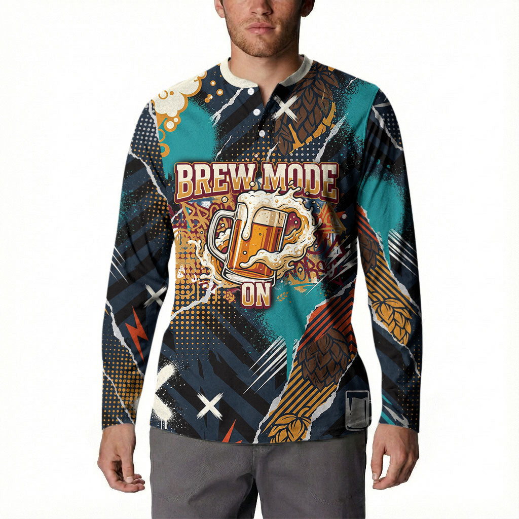 Beer Lovers United Brew Mode On Button Sweatshirt Retro Comic Beer Characters Clinking Glasses