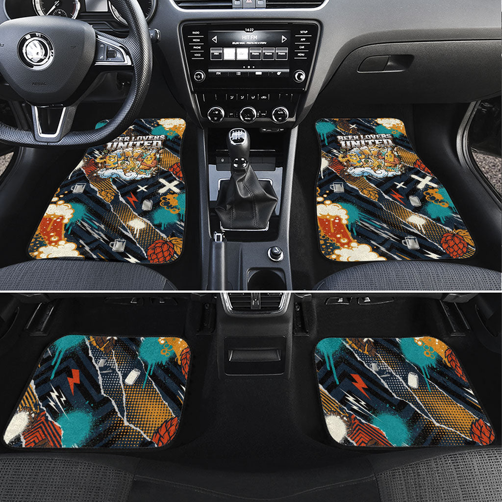 Beer Lovers United Brew Mode On Car Mats Retro Comic Beer Characters Clinking Glasses