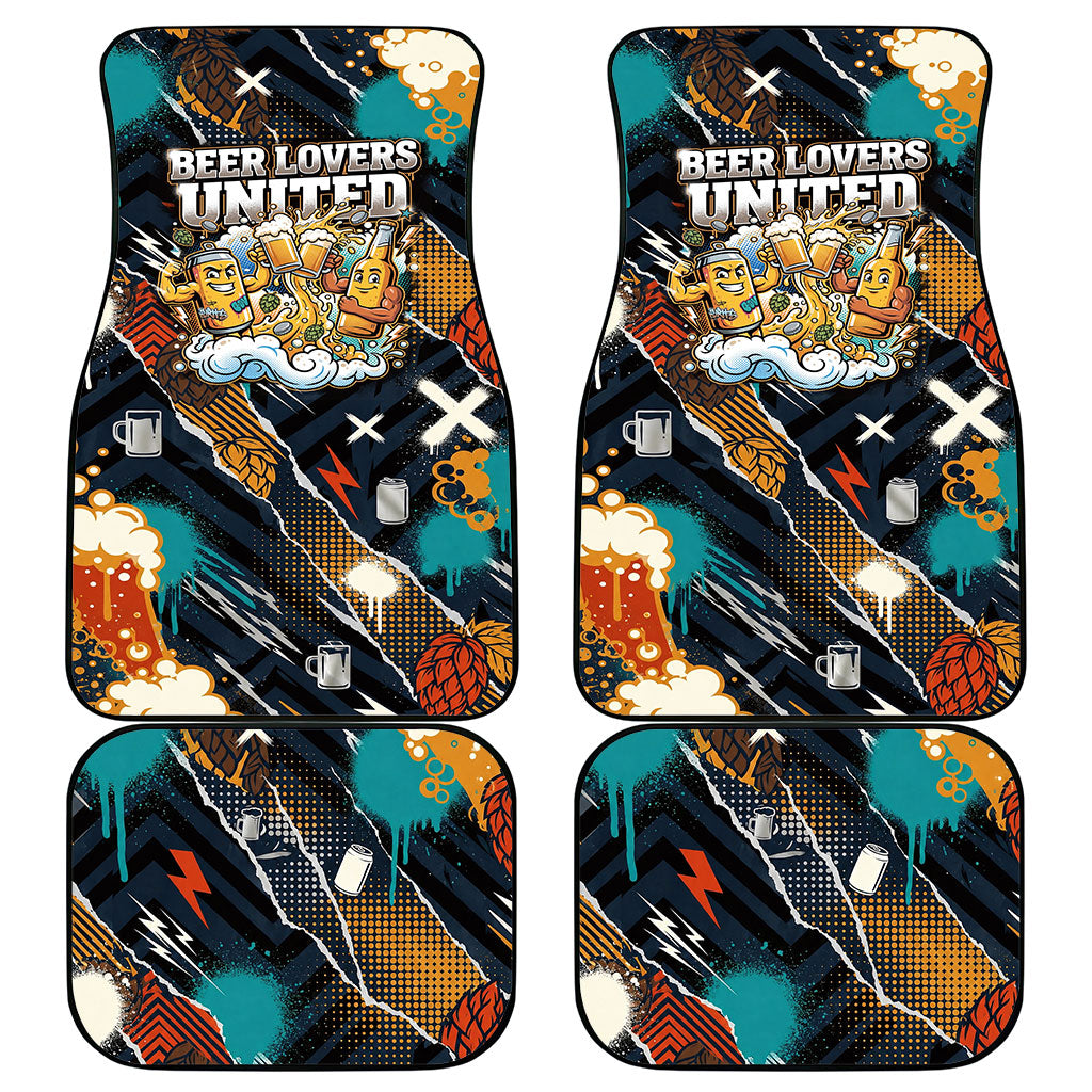 Beer Lovers United Brew Mode On Car Mats Retro Comic Beer Characters Clinking Glasses