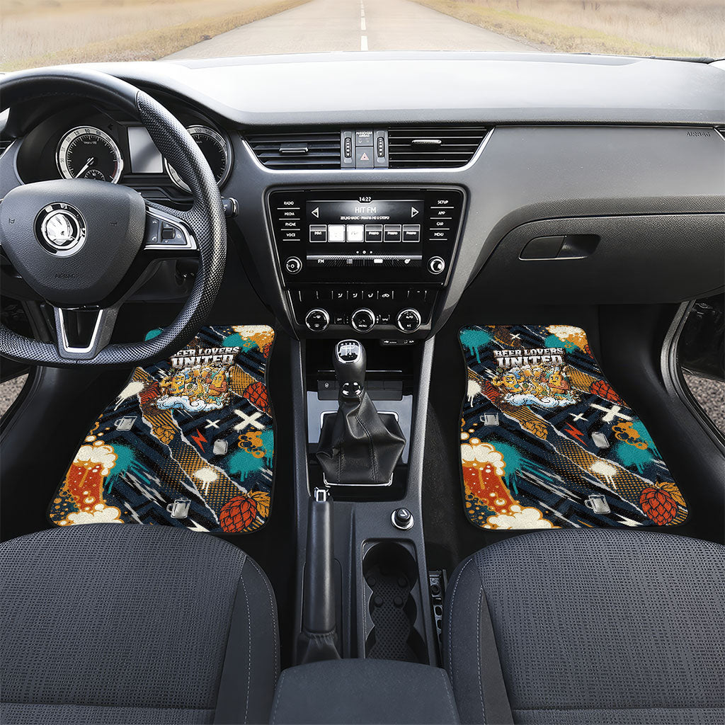 Beer Lovers United Brew Mode On Car Mats Retro Comic Beer Characters Clinking Glasses