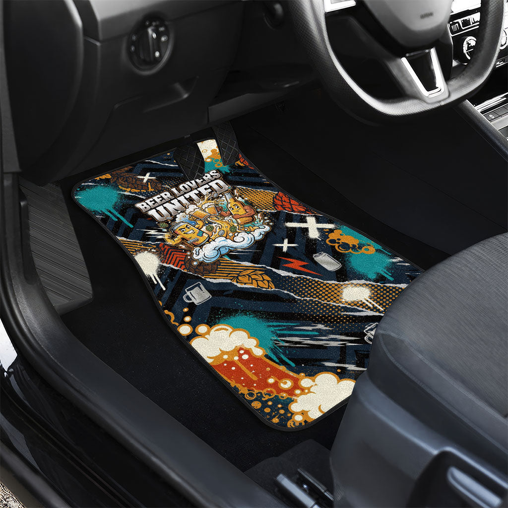 Beer Lovers United Brew Mode On Car Mats Retro Comic Beer Characters Clinking Glasses