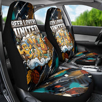 Beer Lovers United Brew Mode On Car Seat Cover Retro Comic Beer Characters Clinking Glasses
