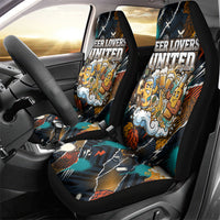 Beer Lovers United Brew Mode On Car Seat Cover Retro Comic Beer Characters Clinking Glasses