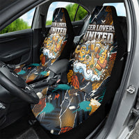 Beer Lovers United Brew Mode On Car Seat Cover Retro Comic Beer Characters Clinking Glasses