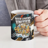 Beer Lovers United Brew Mode On Ceramic Mug Retro Comic Beer Characters Clinking Glasses