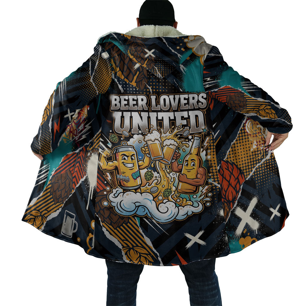 Beer Lovers United Brew Mode On Cloak Retro Comic Beer Characters Clinking Glasses