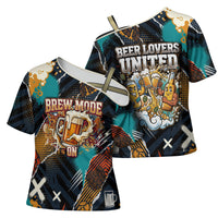 Beer Lovers United Brew Mode On Cross Shoulder Shirt Retro Comic Beer Characters Clinking Glasses