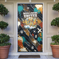Beer Lovers United Brew Mode On Door Cover Retro Comic Beer Characters Clinking Glasses