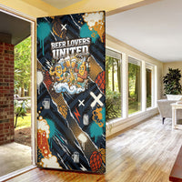 Beer Lovers United Brew Mode On Door Cover Retro Comic Beer Characters Clinking Glasses