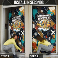 Beer Lovers United Brew Mode On Door Cover Retro Comic Beer Characters Clinking Glasses