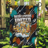 Beer Lovers United Brew Mode On Garden Flag Retro Comic Beer Characters Clinking Glasses