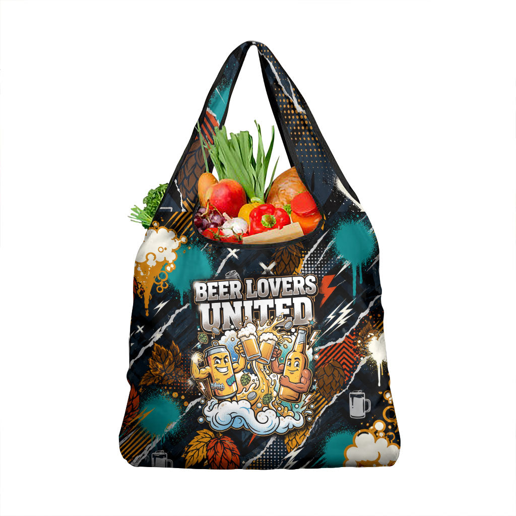 Beer Lovers United Brew Mode On Grocery Bag Retro Comic Beer Characters Clinking Glasses