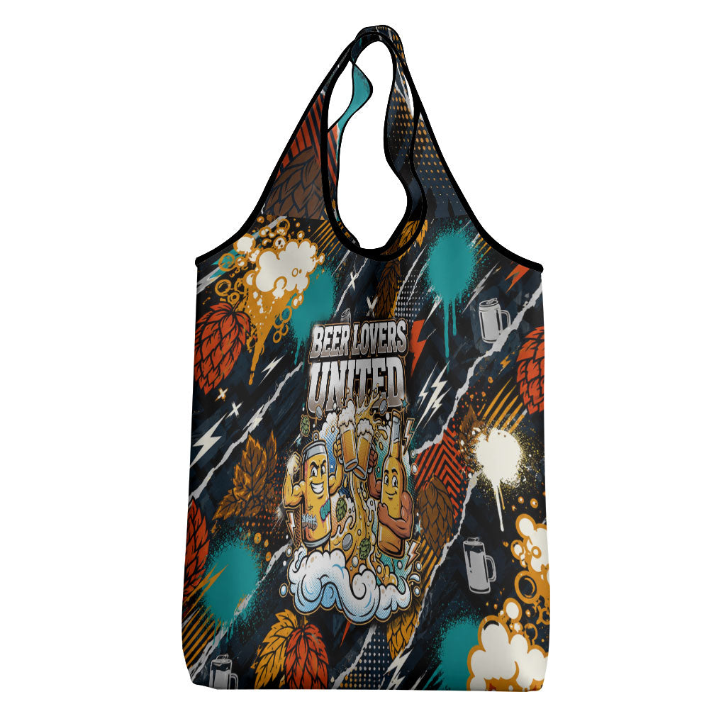 Beer Lovers United Brew Mode On Grocery Bag Retro Comic Beer Characters Clinking Glasses