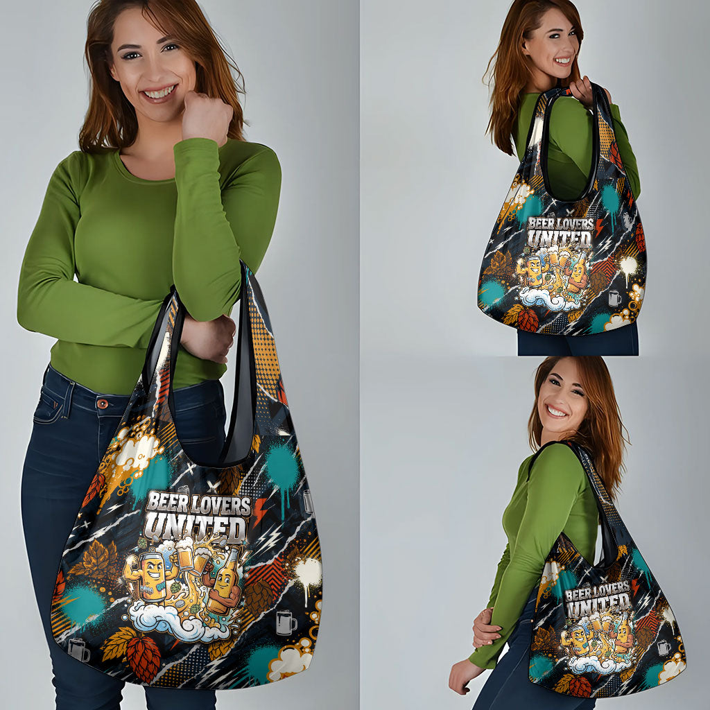 Beer Lovers United Brew Mode On Grocery Bag Retro Comic Beer Characters Clinking Glasses