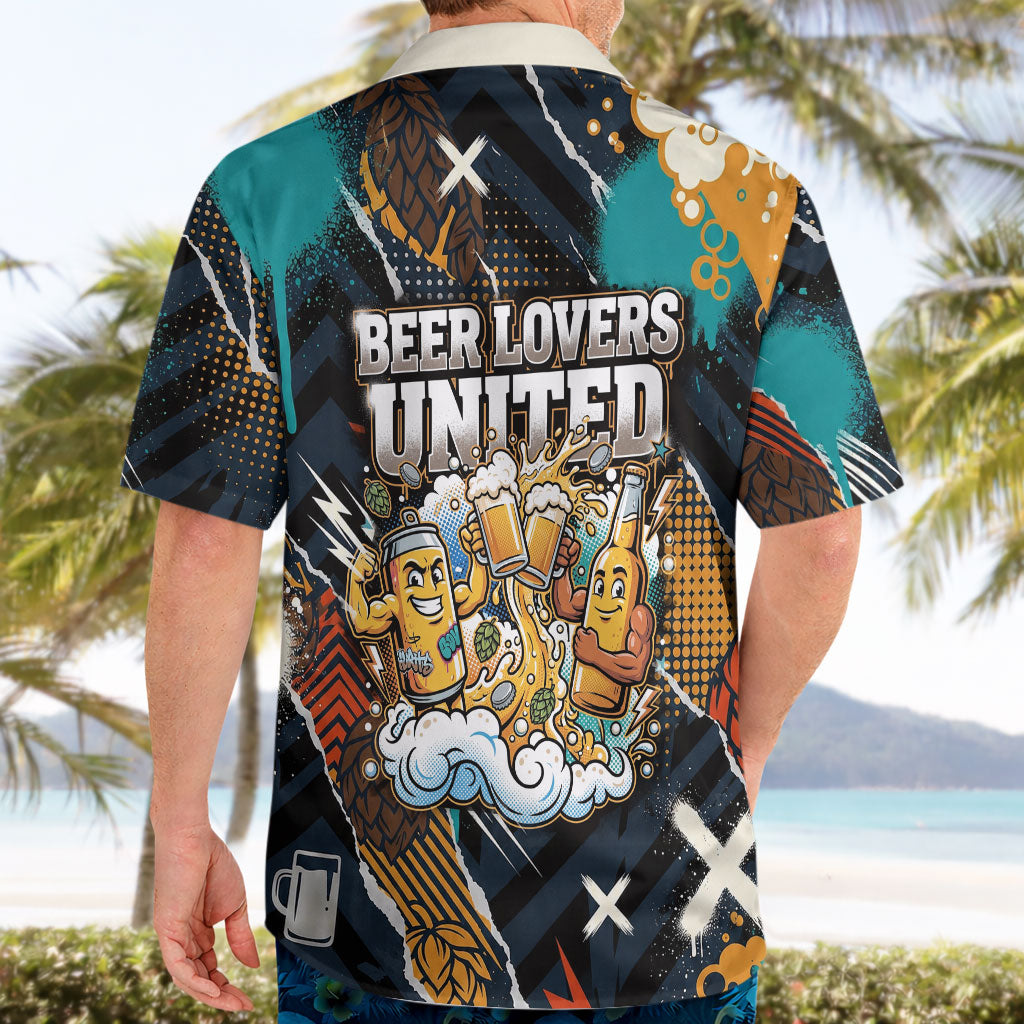 Beer Lovers United Brew Mode On Hawaiian Shirt Retro Comic Beer Characters Clinking Glasses