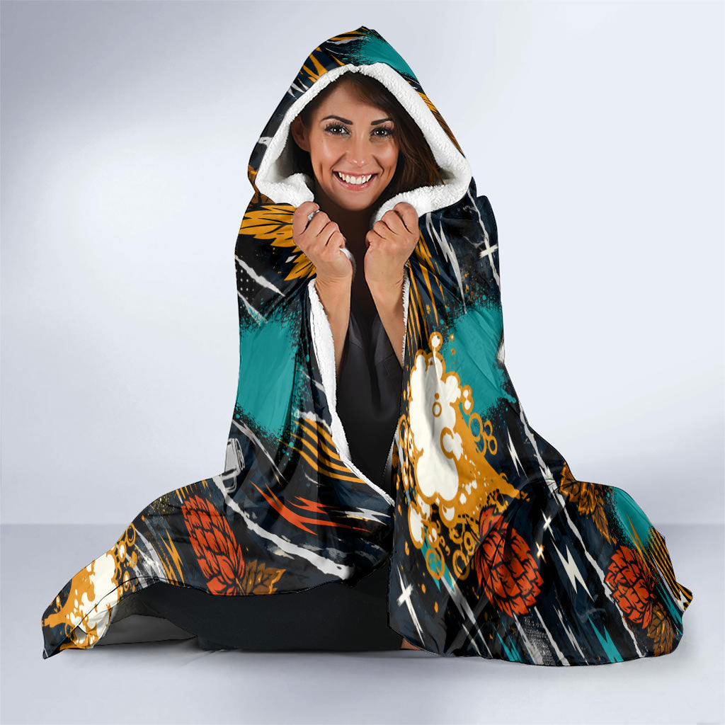 Beer Lovers United Brew Mode On Hooded Blanket Retro Comic Beer Characters Clinking Glasses