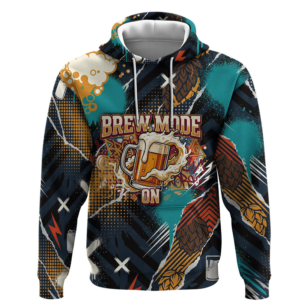 Beer Lovers United Brew Mode On Hoodie Retro Comic Beer Characters Clinking Glasses