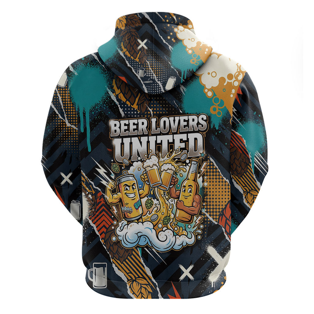 Beer Lovers United Brew Mode On Hoodie Retro Comic Beer Characters Clinking Glasses