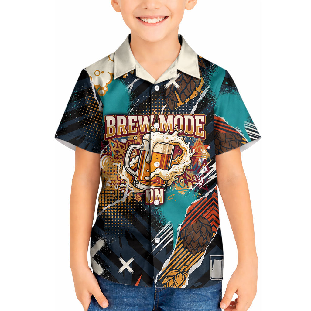Beer Lovers United Brew Mode On Kid Hawaiian Shirt Retro Comic Beer Characters Clinking Glasses