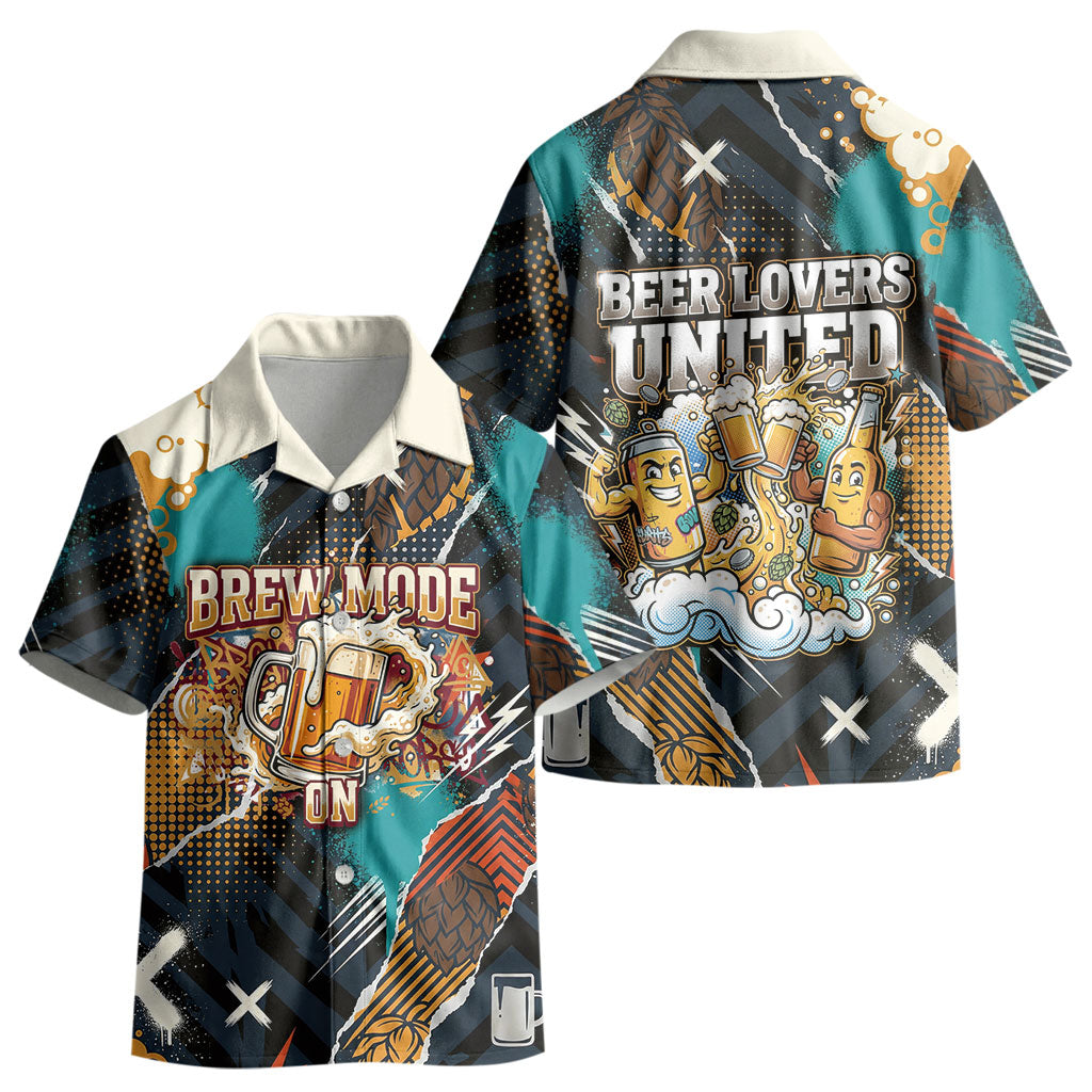 Beer Lovers United Brew Mode On Kid Hawaiian Shirt Retro Comic Beer Characters Clinking Glasses