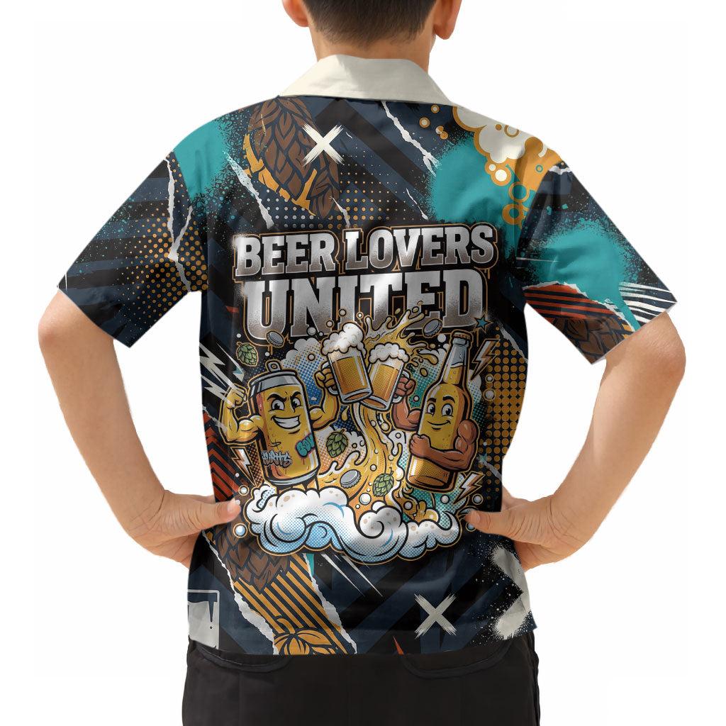 Beer Lovers United Brew Mode On Kid Hawaiian Shirt Retro Comic Beer Characters Clinking Glasses